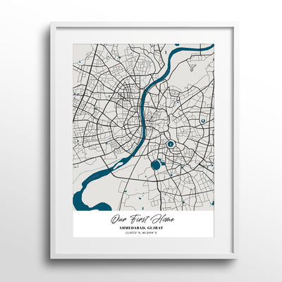 Map Art - Midnight Metropolis Nook At You Matte Paper White Frame With Mount