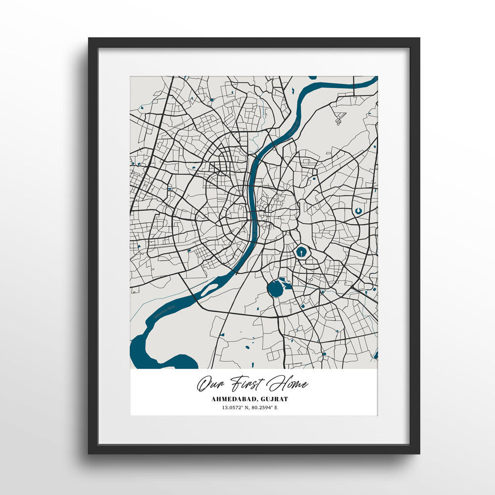 Map Art - Midnight Metropolis Nook At You Matte Paper Black Frame With Mount