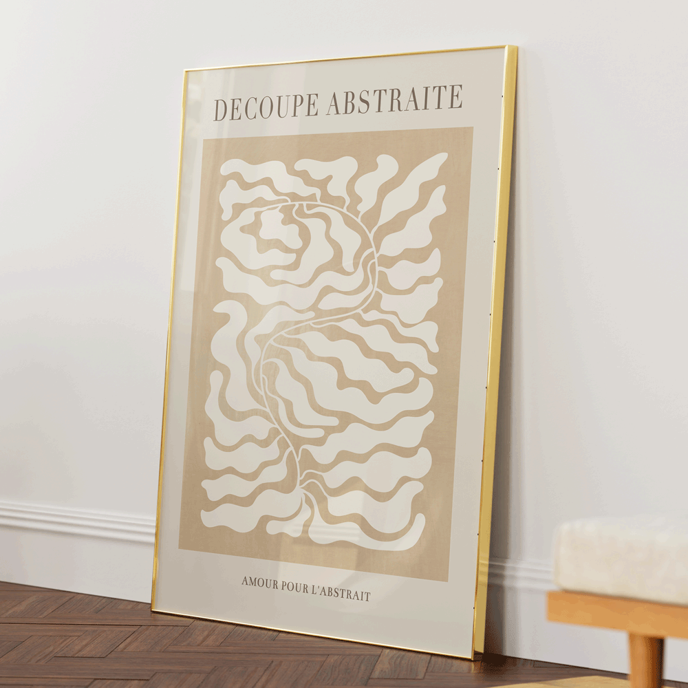 Decoupe Abstraite - Beige Abstract Art Paintings-Gold Metal Frame-Nook At You