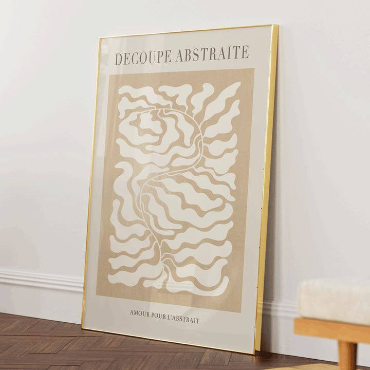 Decoupe Abstraite - Beige Abstract Art Paintings-Gold Metal Frame-Nook At You