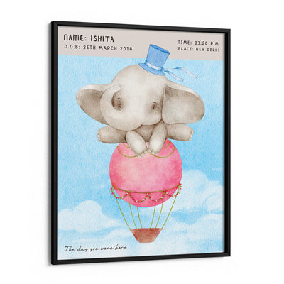 Personalized Birth Poster - Baby Elephant Nook At You Matte Paper Black Frame