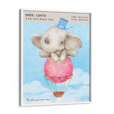 Personalized Birth Poster - Baby Elephant Nook At You Matte Paper White Frame