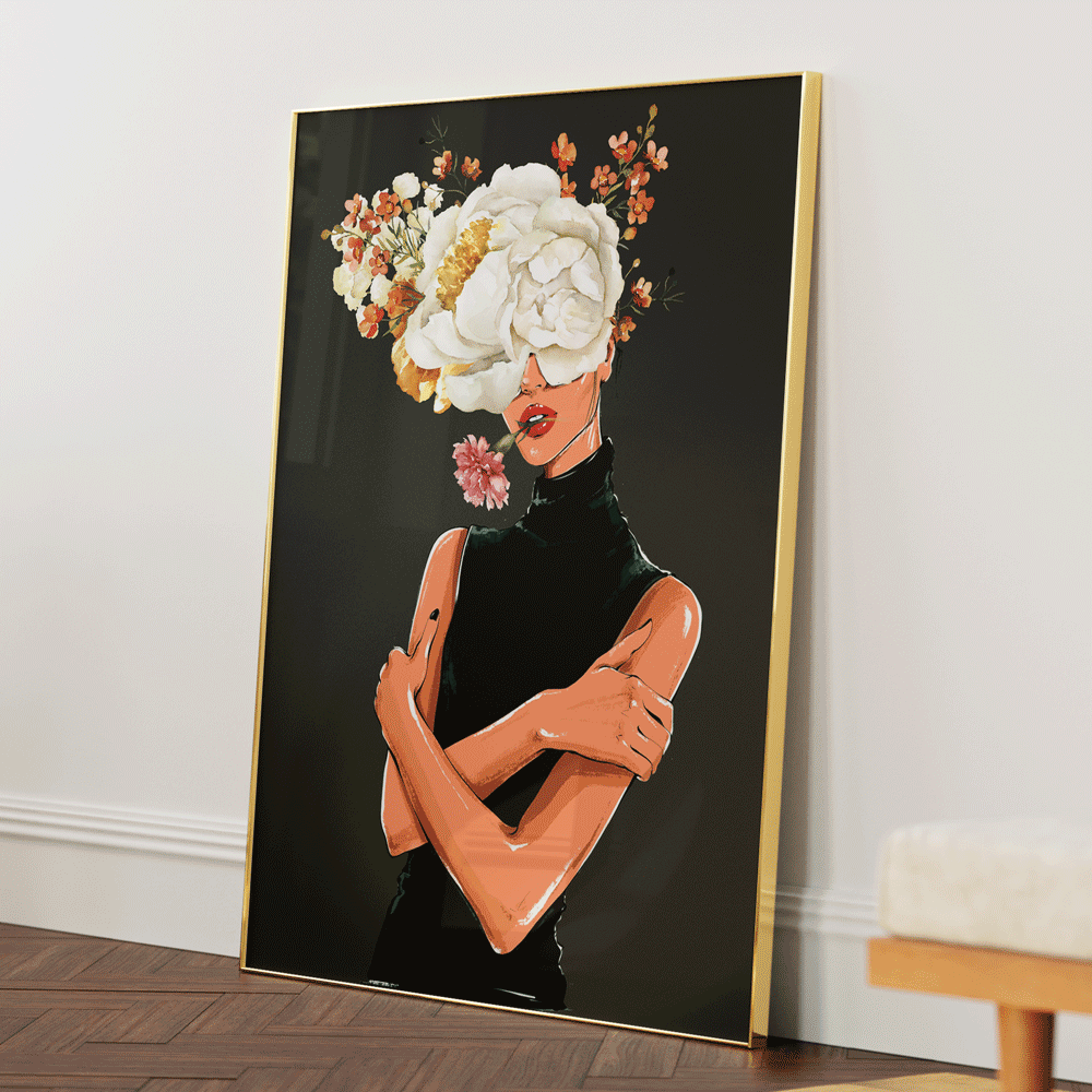 Floral Message - Black Nook At You Matte Paper Gold Metal Frame