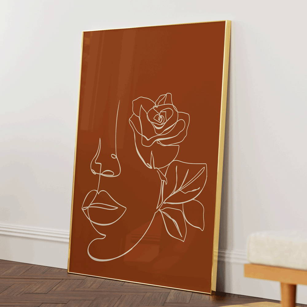 Floral Passion - Burnt Orange Nook At You Matte Paper Gold Metal Frame
