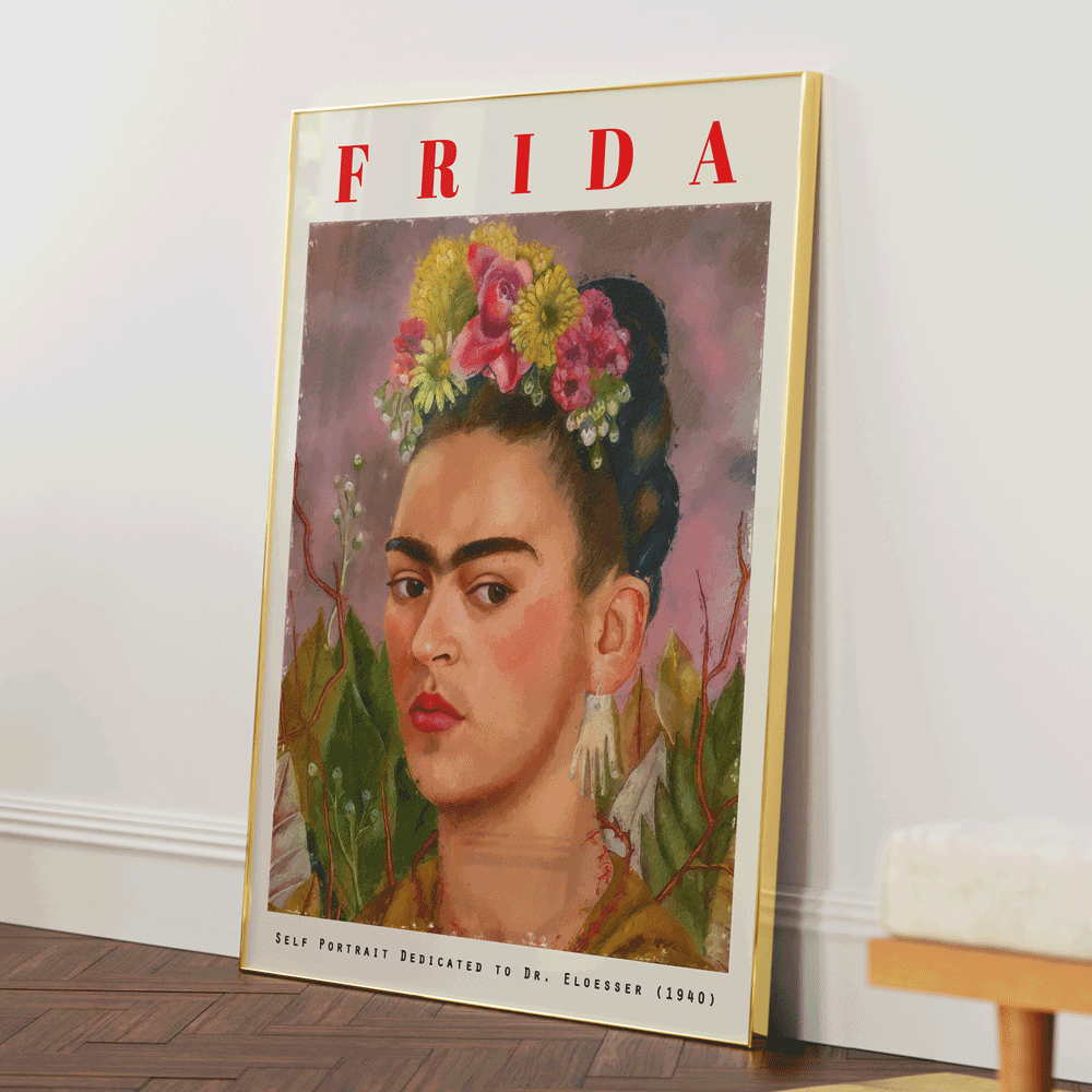 Frida Kahlo - Self Portrait, Dedicated to Dr Eloesser (1940) Nook At You Matte Paper Gold Metal Frame