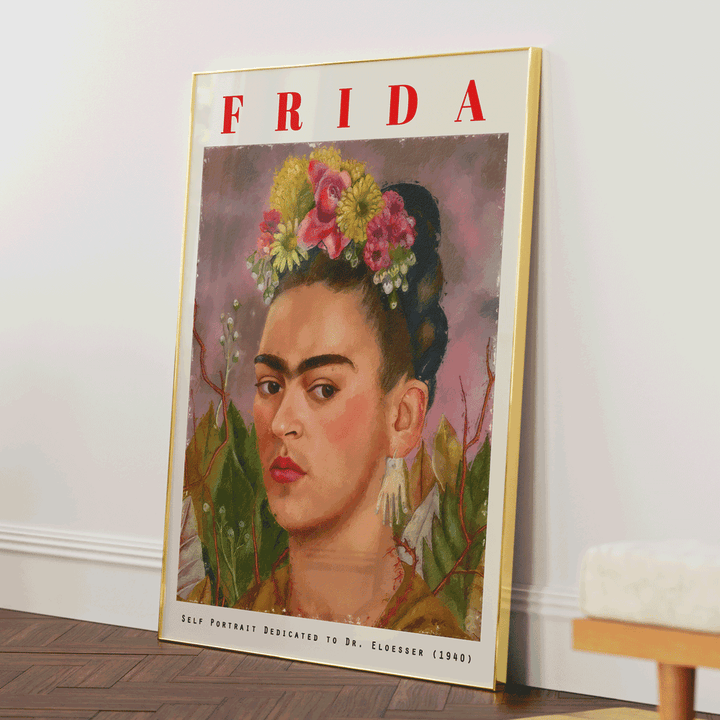 Frida Kahlo - Self Portrait, Dedicated to Dr Eloesser (1940) Nook At You Matte Paper Gold Metal Frame