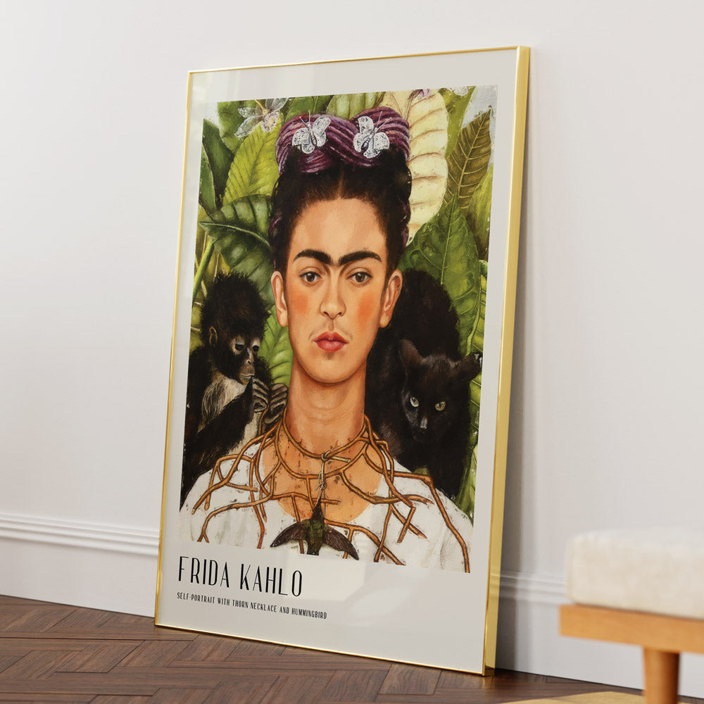Frida Kahlo - Self-Portrait with Thorn Necklace and Hummingbird (1940) Nook At You Matte Paper Gold Metal Frame