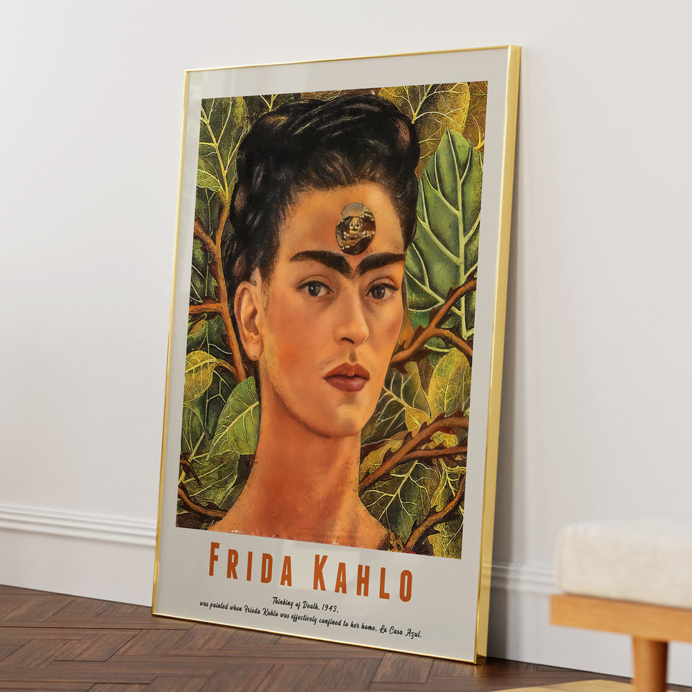 Frida Kahlo - Thinking Of Death (1943) Nook At You Matte Paper Gold Metal Frame
