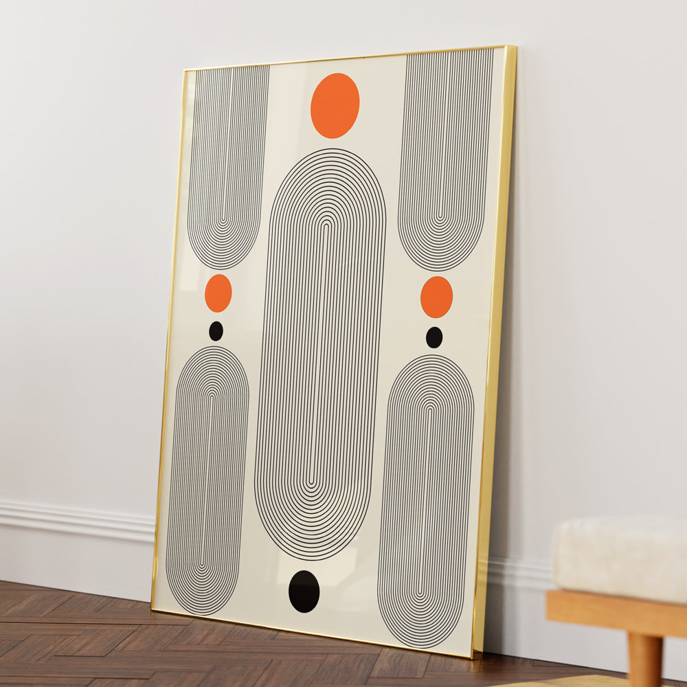 Geometric Capsule - II Abstract Painting-Gold Metal Frame-Nook At You