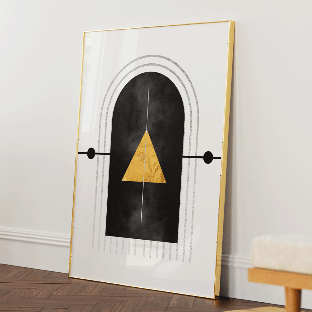 Geometric Door Abstract Wall Art-Gold Metal Frame-Nook At You