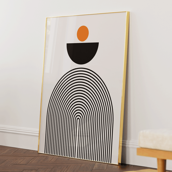 GEOMETRIC SEMICIRCLE III Abstract Painting-Gold Metal Frame-Nook At You