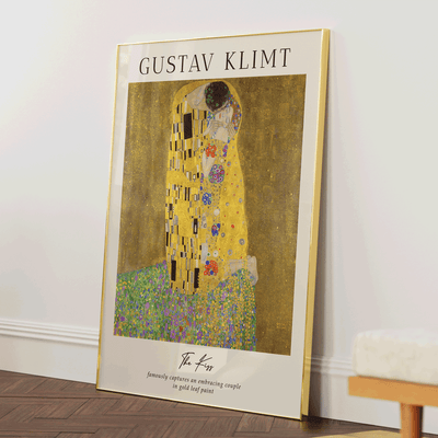 Gustav Klimt - The Kiss Nook At You Matte Paper Gold Metal Frame