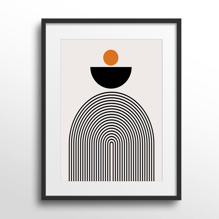 GEOMETRIC SEMICIRCLE III Abstract Painting-Black Frame With Mount-Nook At You
