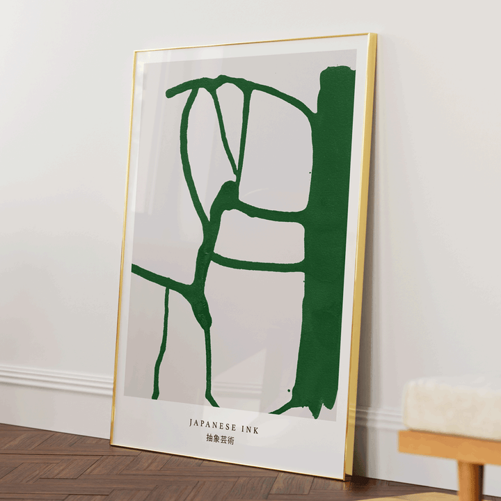 Japanese Ink Abstract Art Paintings-Gold Metal Frame-Nook At You