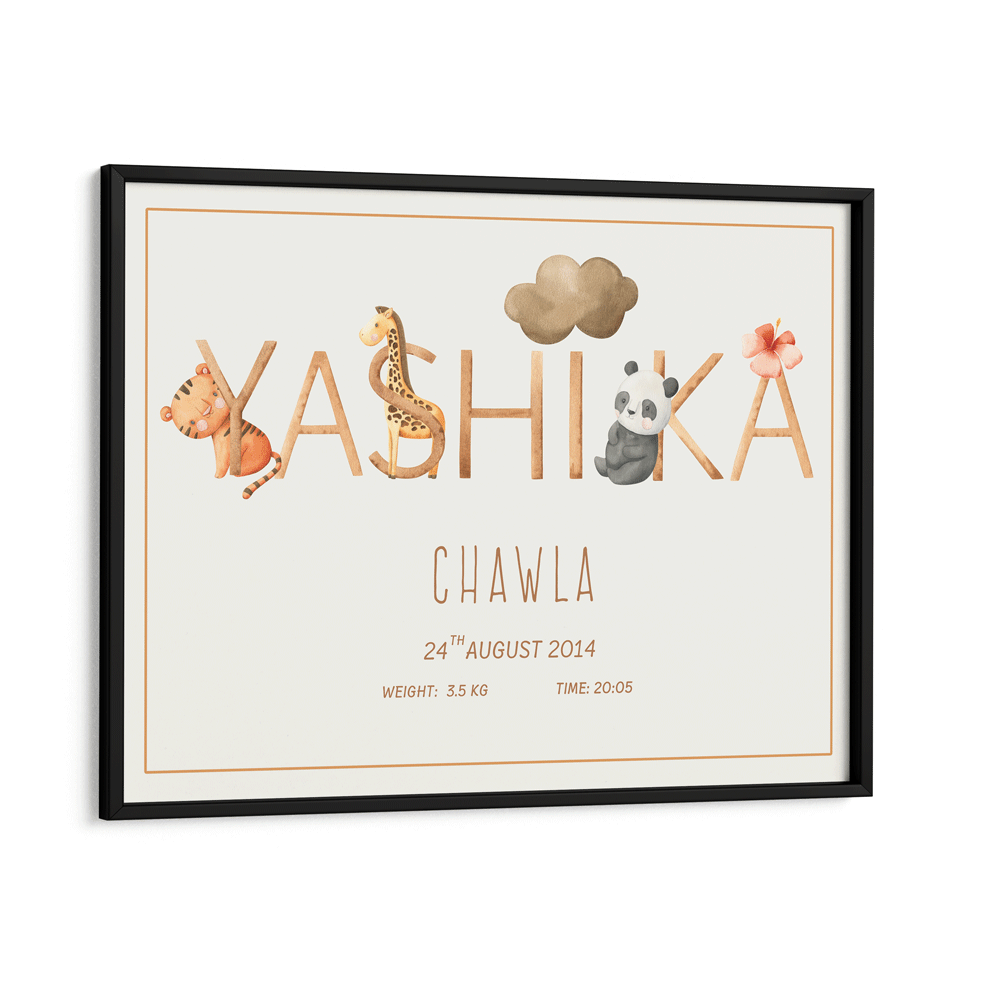 Personalized Kids Name Poster - Baby Animals Nook At You Matte Paper Black Frame