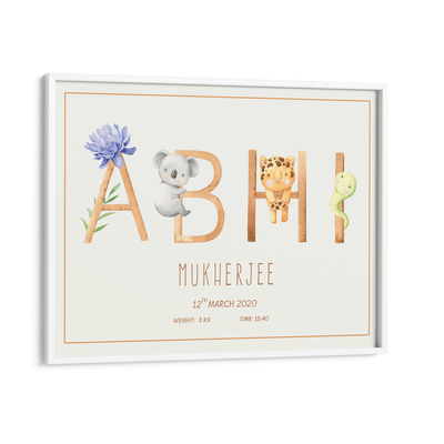 Personalized Kids Name Poster - Baby Animals Nook At You Matte Paper White Frame