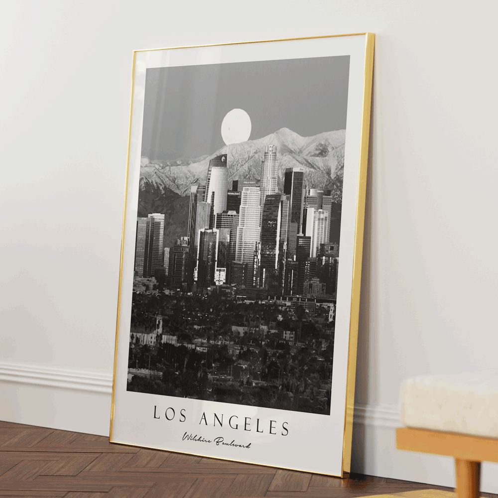 Los Angeles - Wilshire Blvd. Nook At You Matte Paper Gold Metal Frame