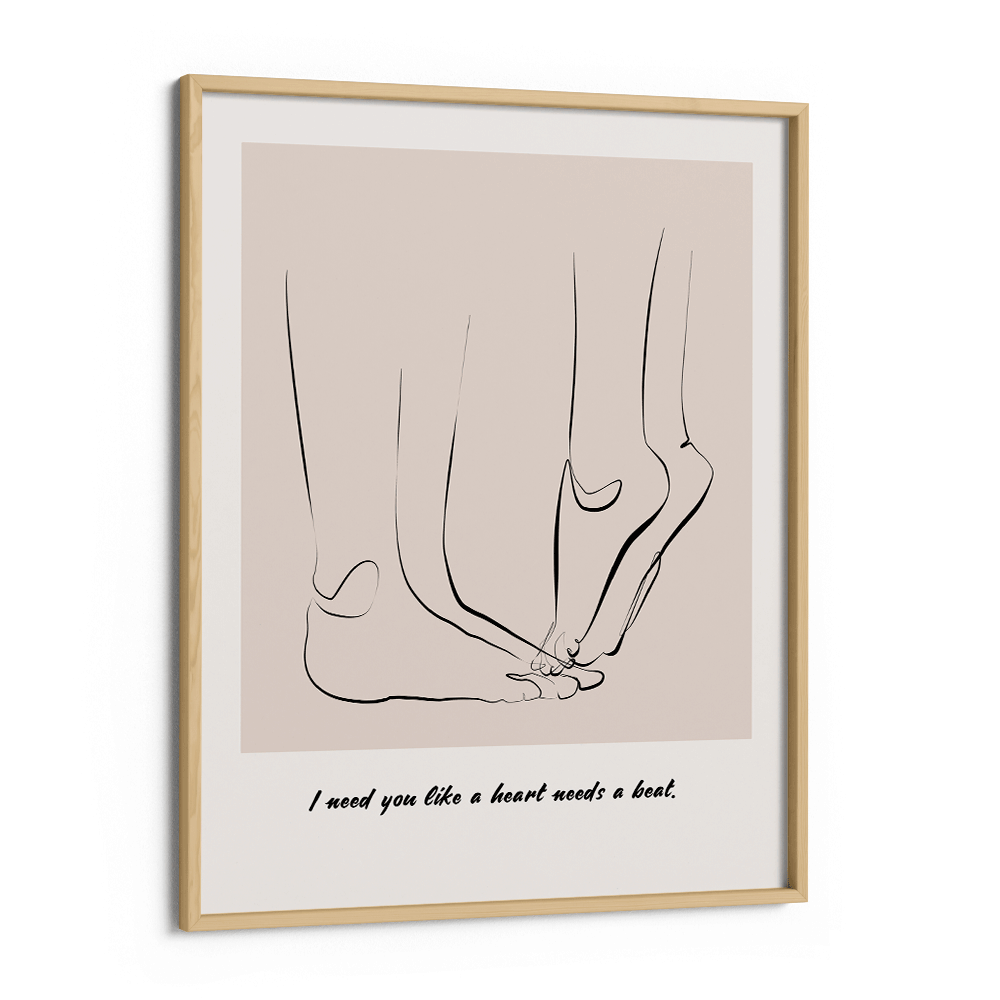 Personalized Line Art - Tip Toe (Beige) Nook At You Matte Paper Wooden Frame