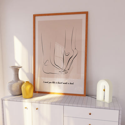 Personalized Line Art - Tip Toe (Beige) Nook At You Matte Paper Rolled Art