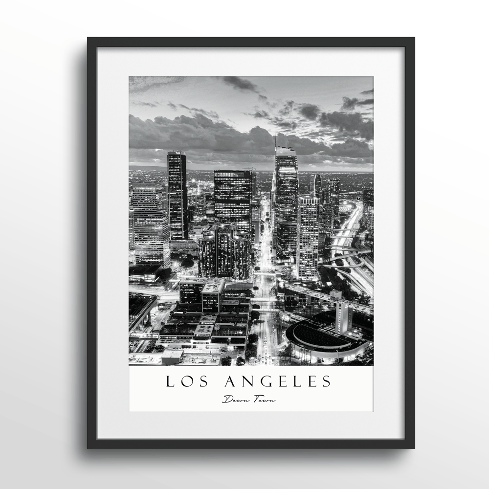 Los Angeles - Down Town Nook At You Matte Paper Black Frame With Mount