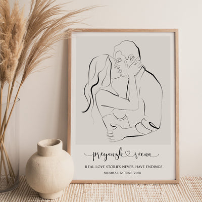 Personalized Line Art - Kiss Nook At You Matte Paper Rolled Art