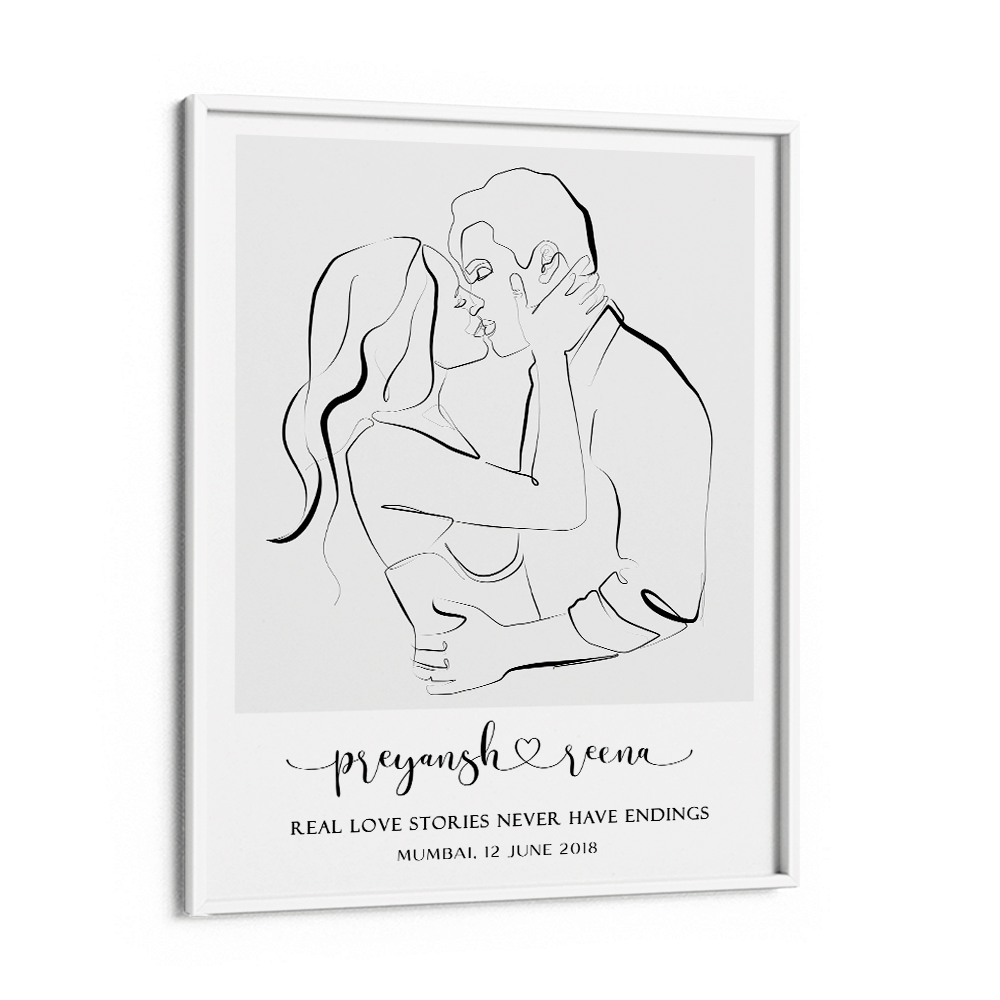 Personalized Line Art - Kiss Nook At You Matte Paper White Frame