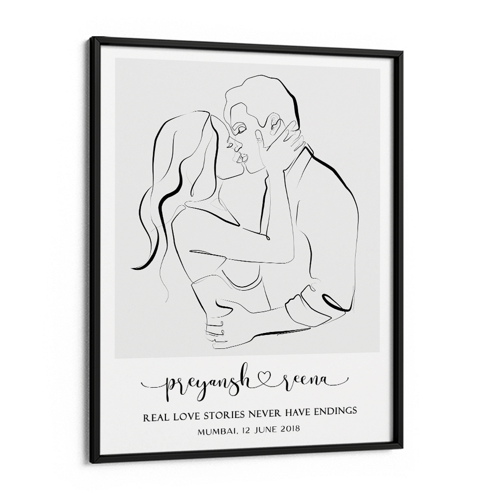 Personalized Line Art - Kiss Nook At You Matte Paper Black Frame