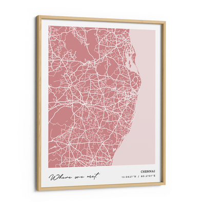 Map Art - Baby Pink - Modern #1 Nook At You Premium Luster Paper Wooden Frame