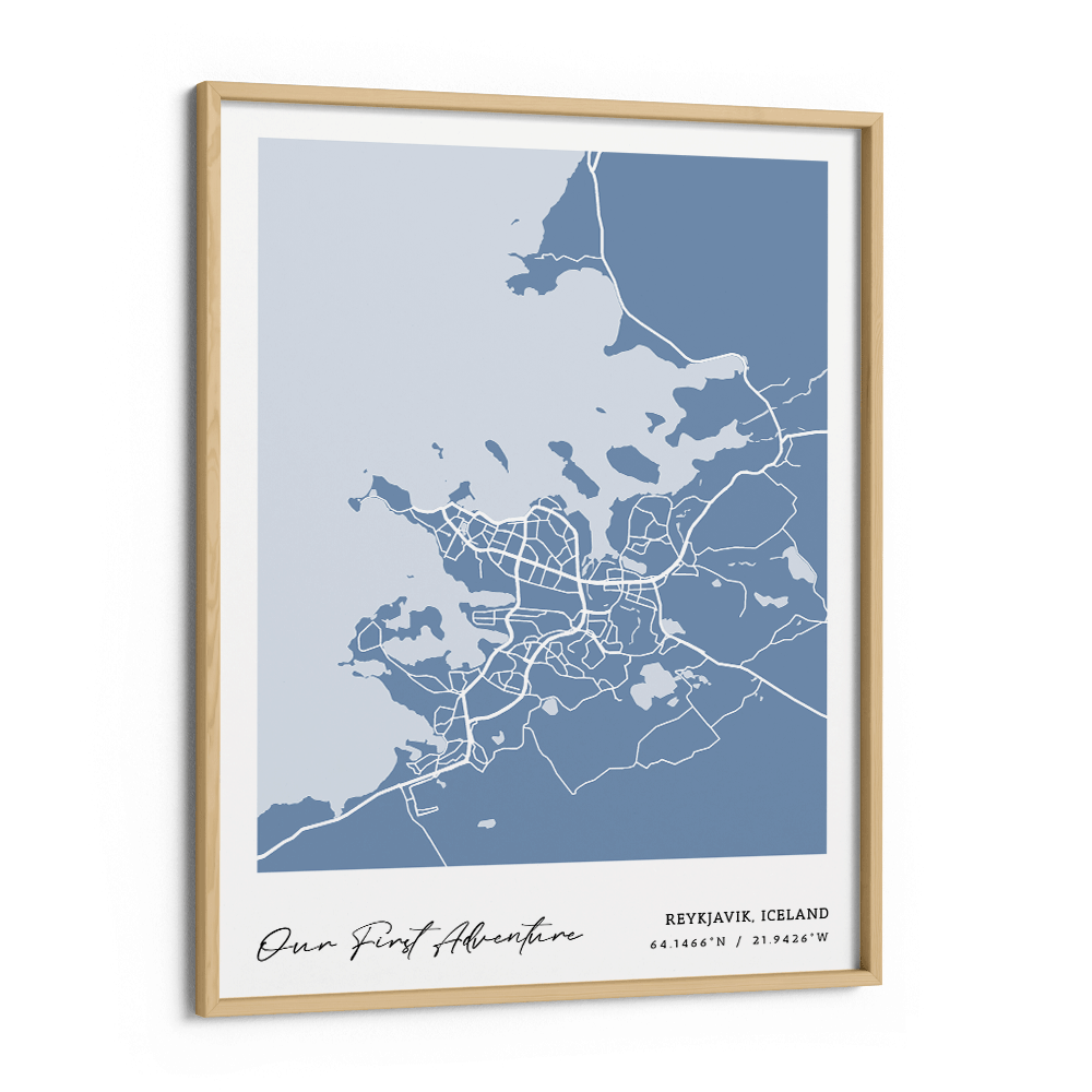 Map Art - Powder Blue - Modern #1 Nook At You Matte Paper Wooden Frame