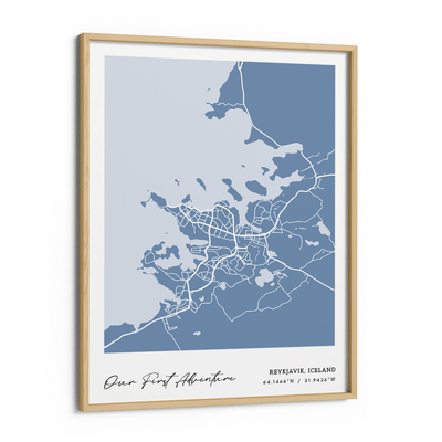 Map Art - Powder Blue - Modern #1 Nook At You Matte Paper Wooden Frame