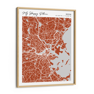 Map Art - Burnt Orange - Modern #2 Nook At You Canvas Wooden Frame