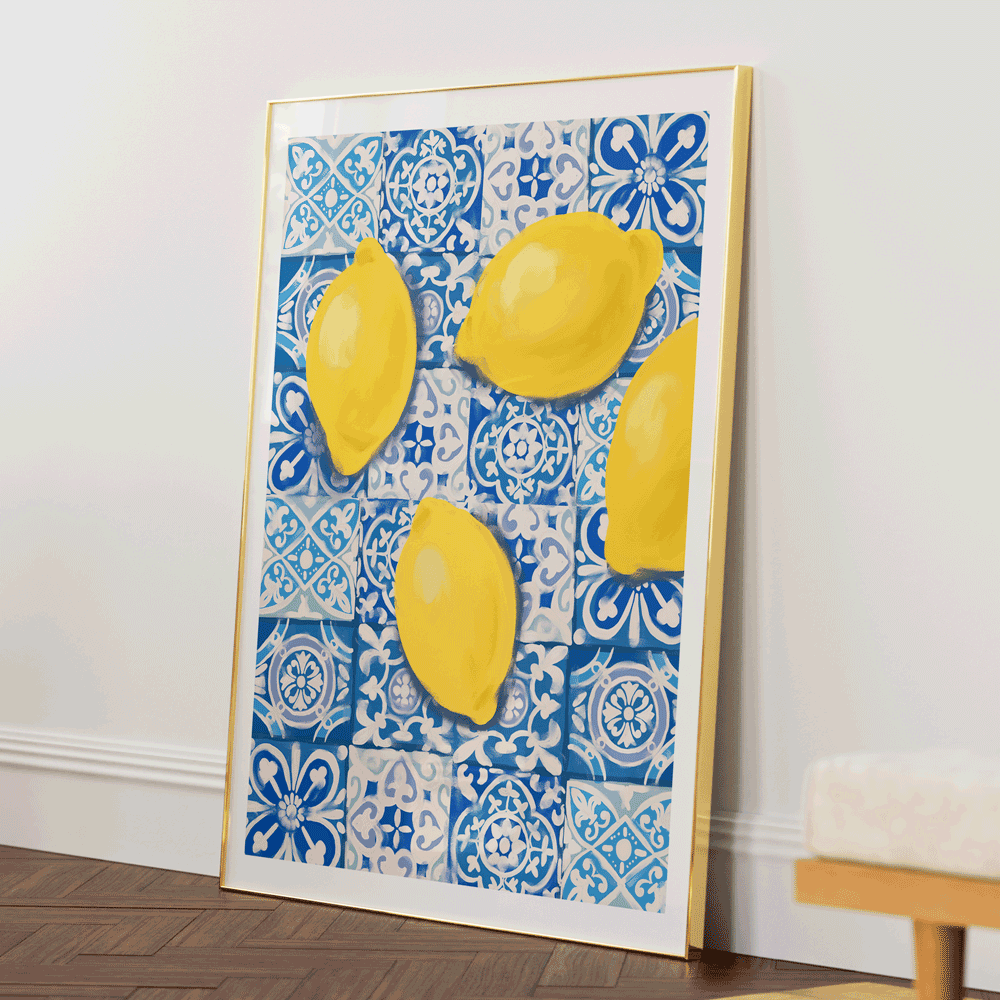 Moroccan Lemons Abstract Art Paintings-Gold Metal Frame-Nook At You