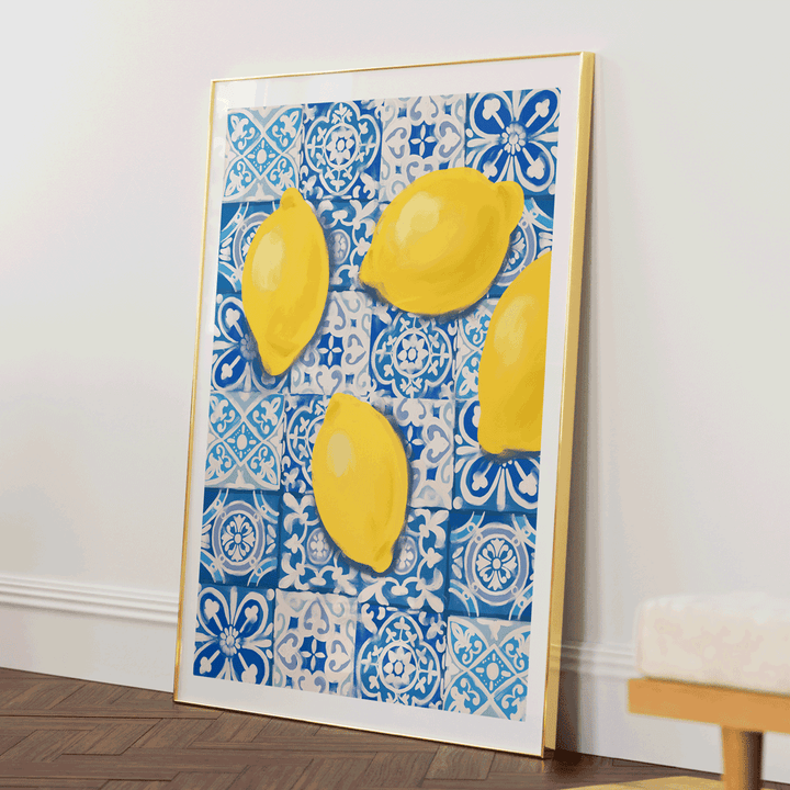 Moroccan Lemons Abstract Art Paintings-Gold Metal Frame-Nook At You