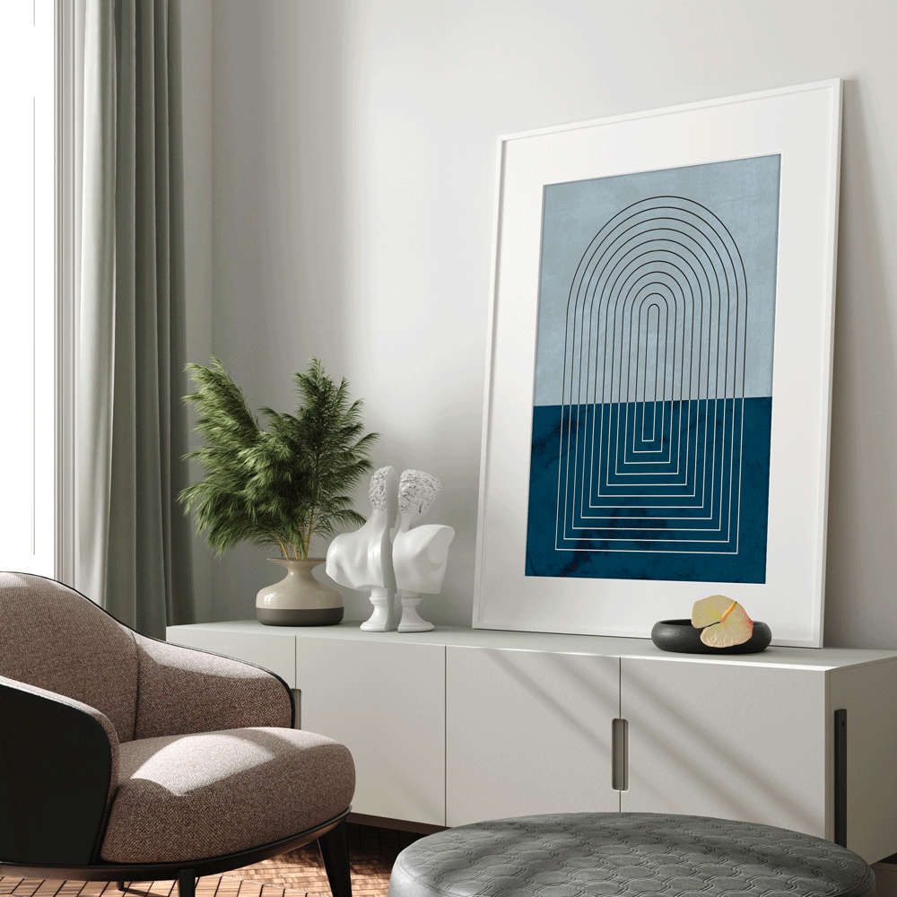 Deep Blue Geometric Nook At You Matte Paper Rolled Art