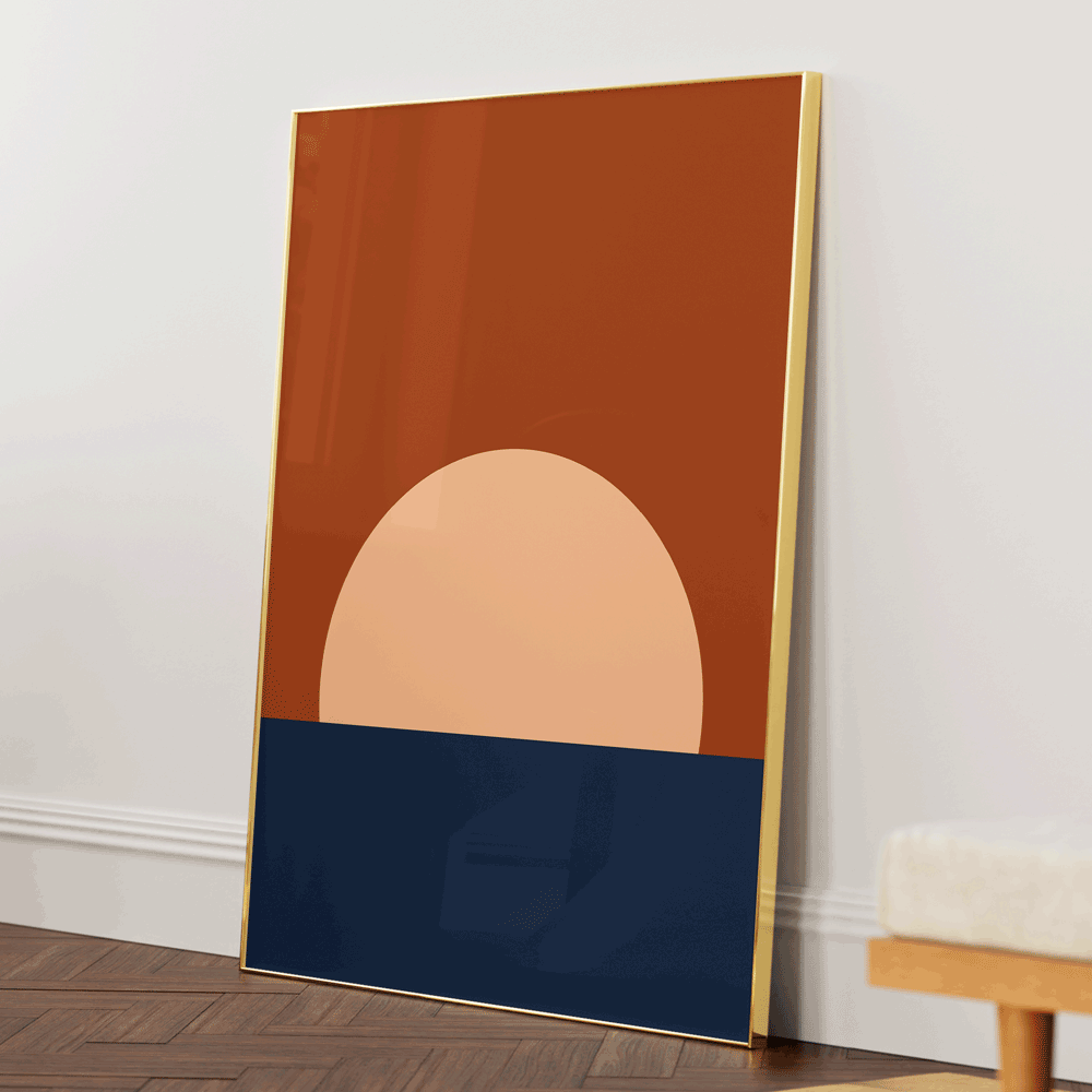 Mid Century Sunrise Abstract Wall Art-Gold Metal Frame-Nook At You