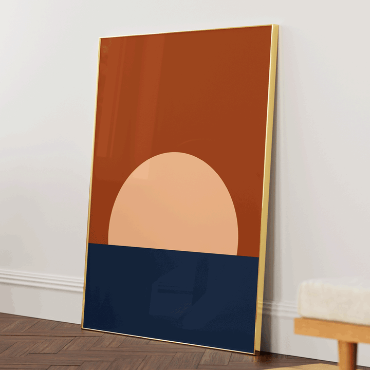 Mid Century Sunrise Abstract Wall Art-Gold Metal Frame-Nook At You