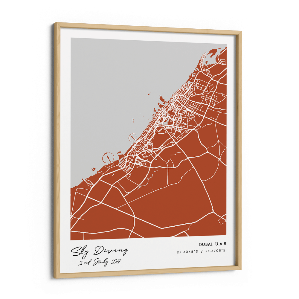 Map Art - Burnt Orange - Modern #1 Nook At You Premium Luster Paper Wooden Frame