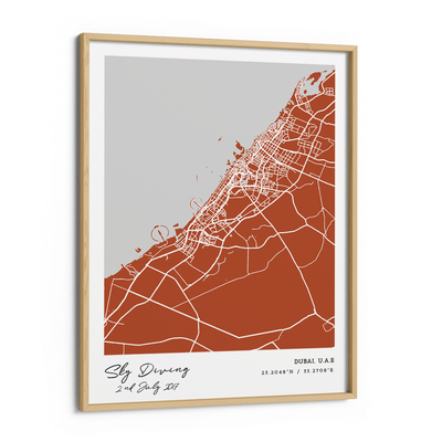 Map Art - Burnt Orange - Modern #1 Nook At You Premium Luster Paper Wooden Frame