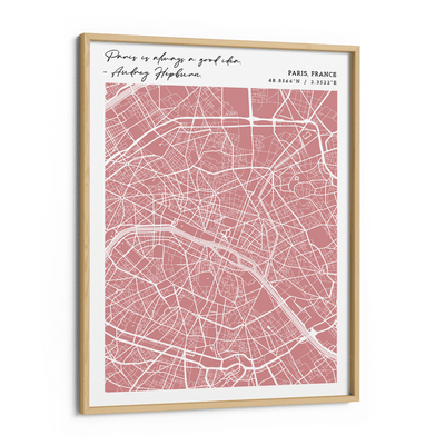 Map Art - Baby Pink - Modern #2 Nook At You Canvas Wooden Frame