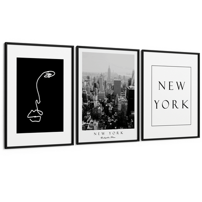 New York Set of 3 Nook At You Matte Paper Black Frame