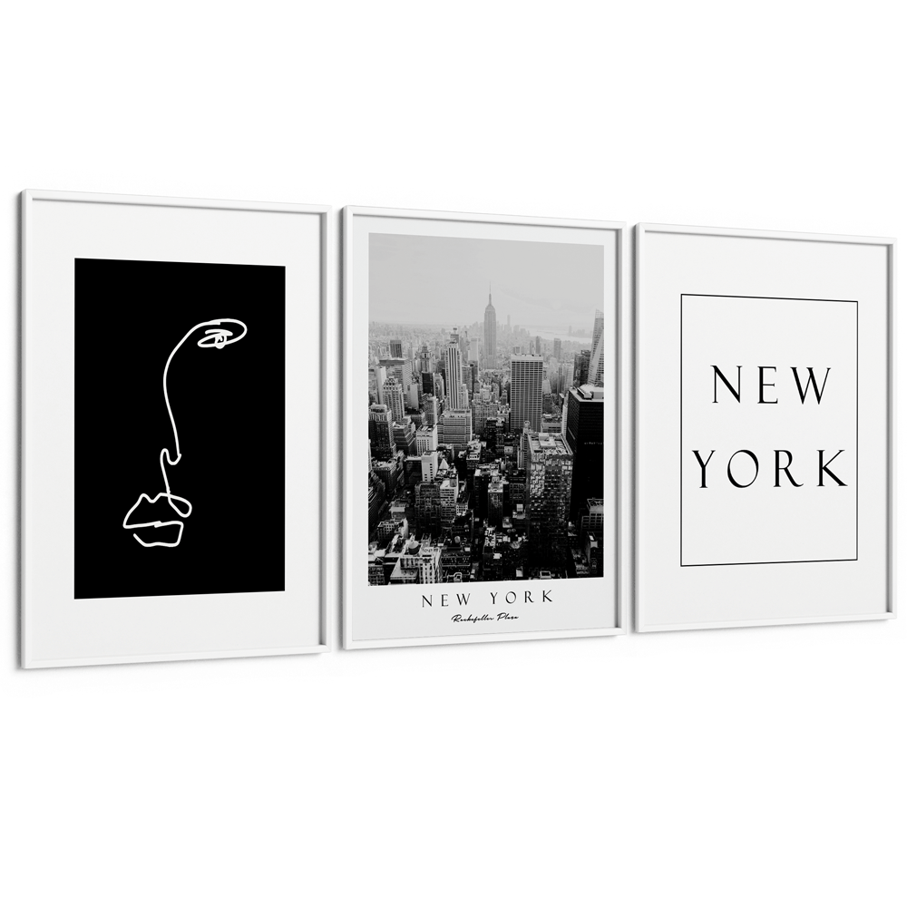 New York Set of 3 Nook At You Matte Paper White Frame