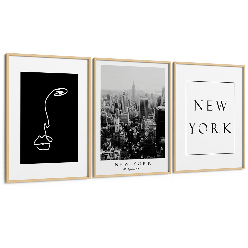New York Set of 3 Nook At You Matte Paper Wooden Frame