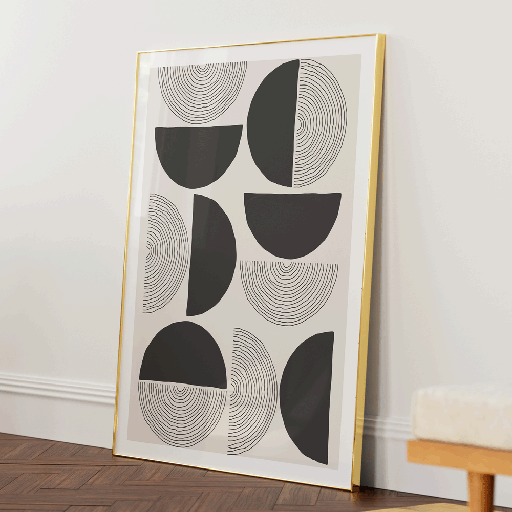 Passage - Black Abstract Painting-Gold Metal Frame-Nook At You