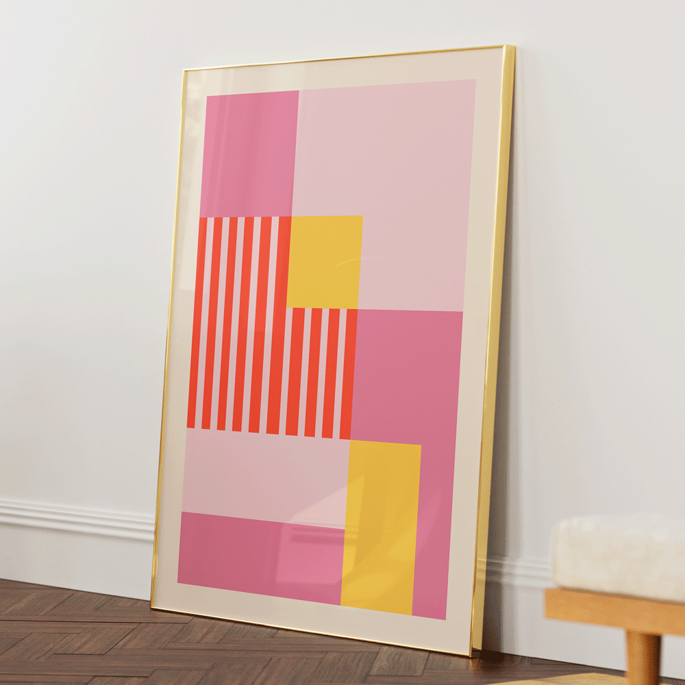 Peach Colour Block Abstract Prints-Gold Metal Frame-Nook At You