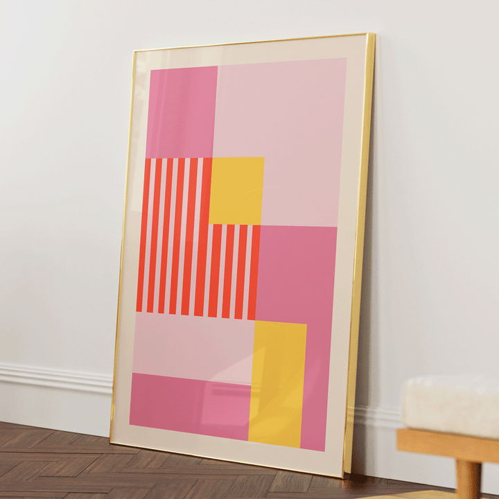 Peach Colour Block Abstract Prints-Gold Metal Frame-Nook At You