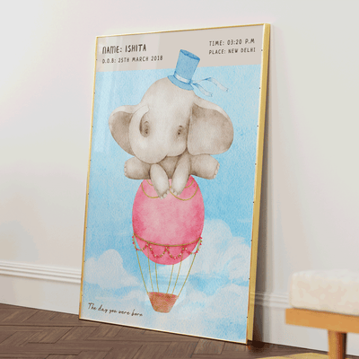 Personalized Birth Poster - Baby Elephant Nook At You  