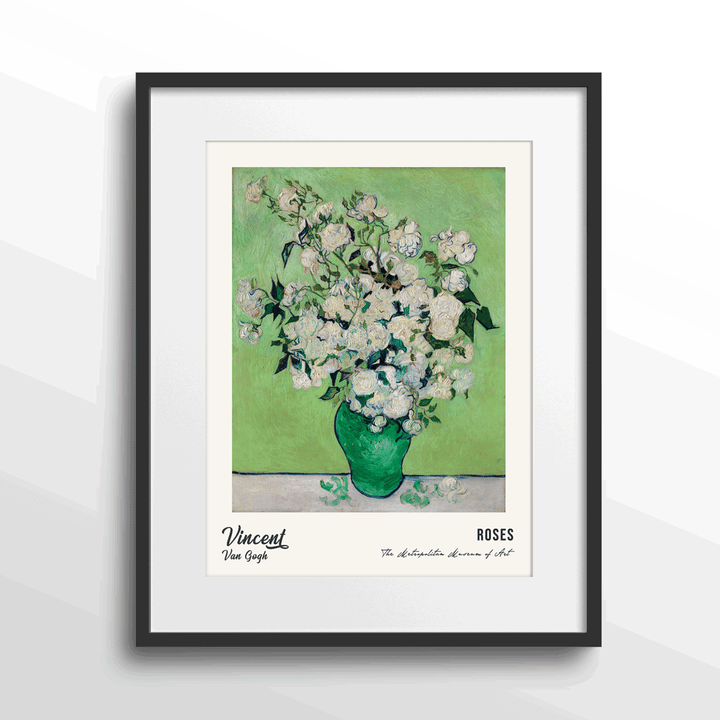 Vincent Van Gogh - Roses (1890) Nook At You Matte Paper Black Frame With Mount