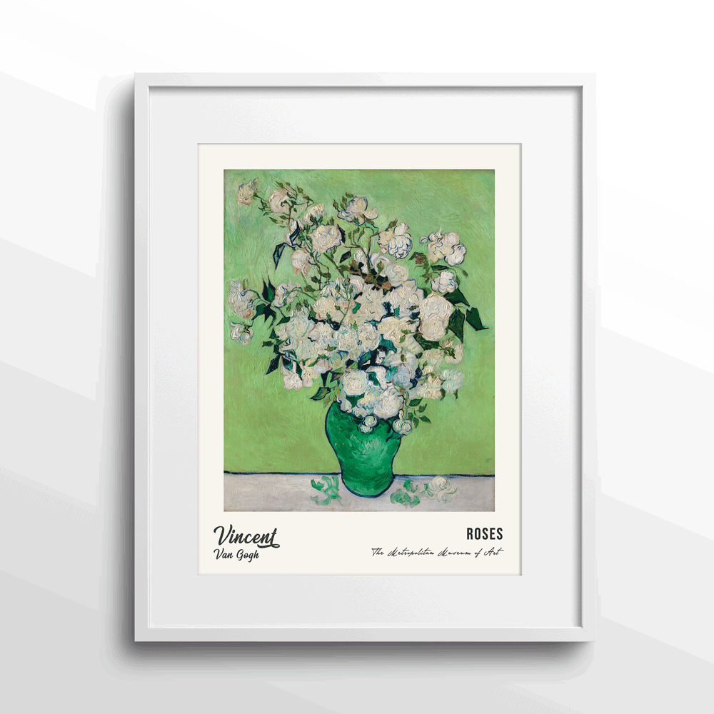 Vincent Van Gogh - Roses (1890) Nook At You Matte Paper White Frame With Mount
