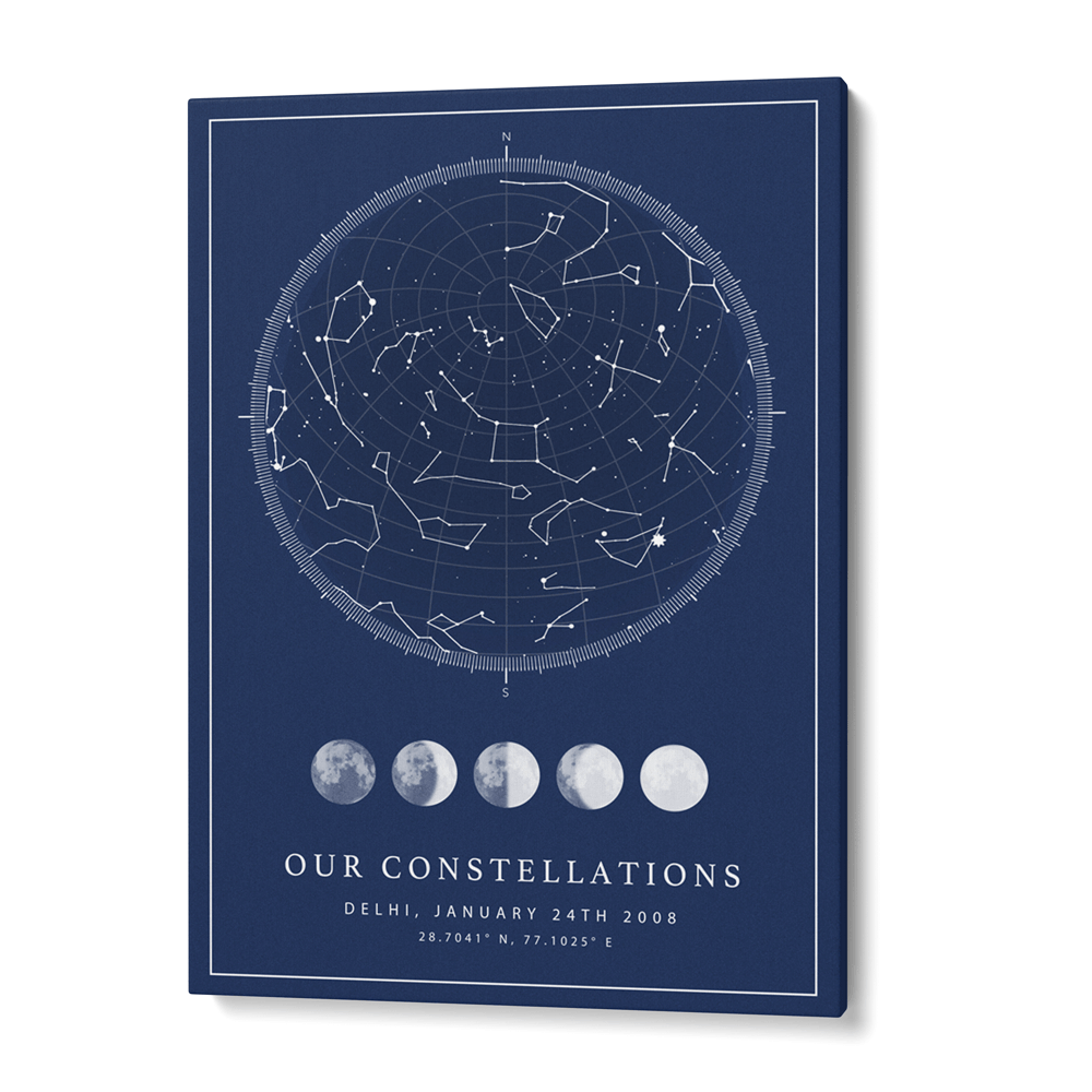 Custom Star Map - Navy Blue - Lunar Nook At You Canvas Gallery Wrap