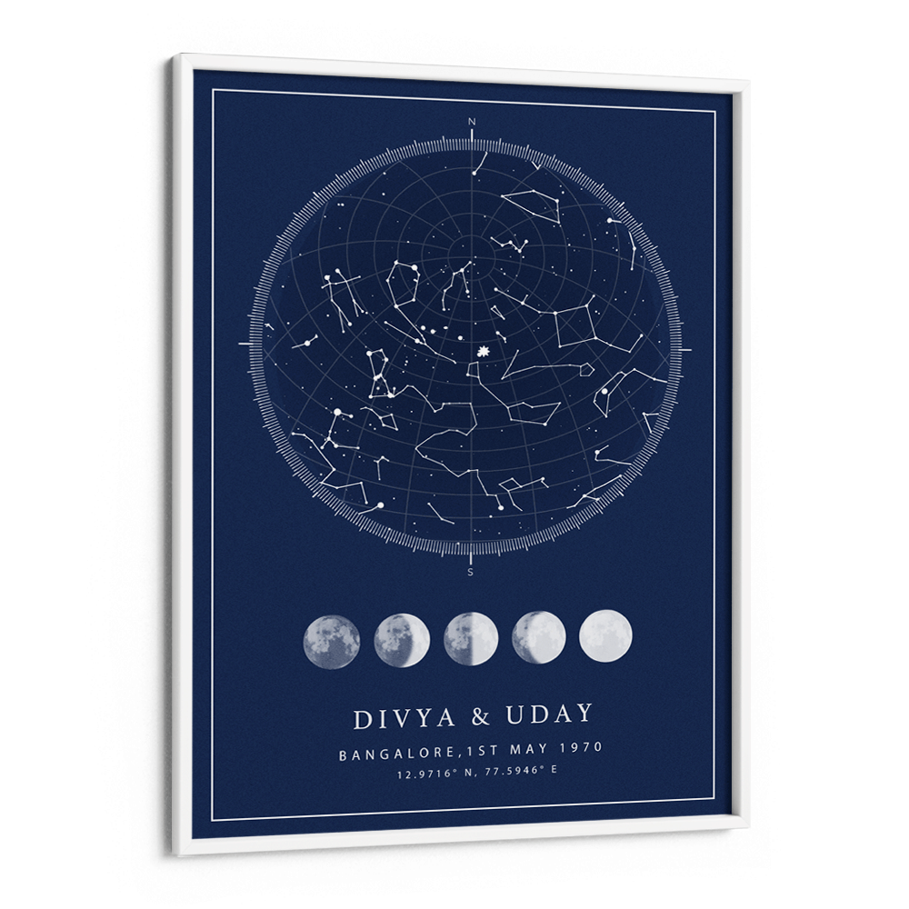 Custom Star Map - Navy Blue - Lunar Nook At You Matte Paper White Frame